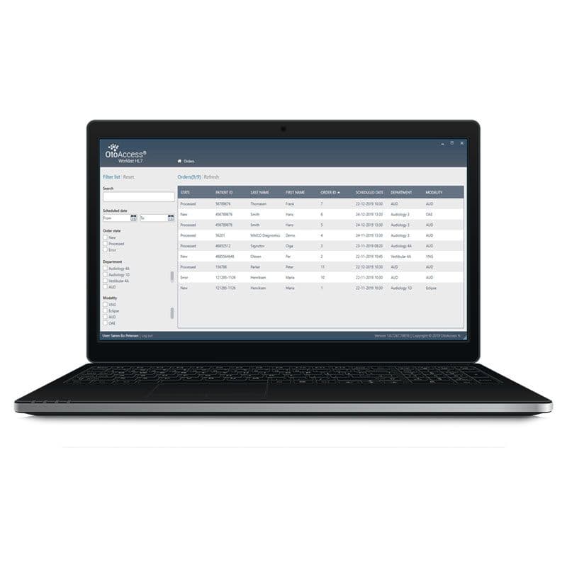 OtoAccess® Worklist HL7 vist på computerskærm